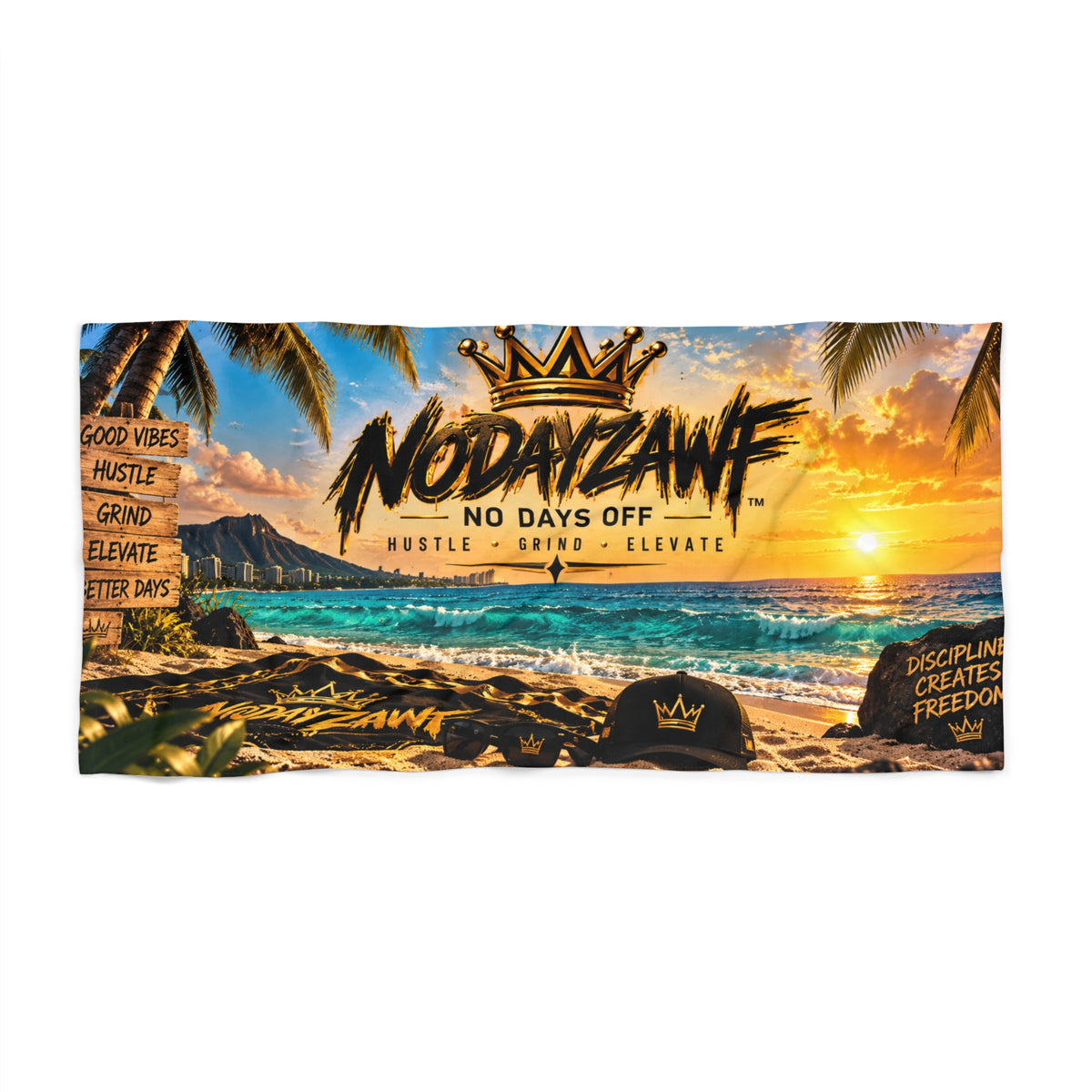 NODAYZAWF “NO DAYS OFF” Signature Beach Towel — Sunset Edition